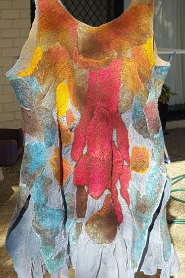 Leona Jenning, Queensland, Australia. Silk hankies nuno felted onto Tissue silk fabric